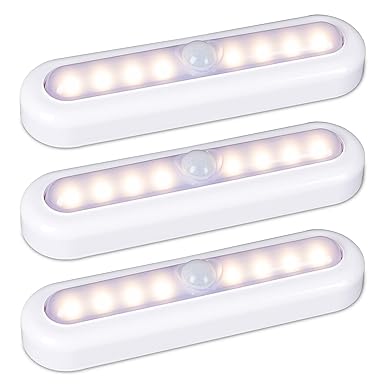 STAR-SPANGLED 18cm Motion Sensor Light Indoor, Stick on Lights Battery Powered, Closet Lights Motion Activated Operated, LED Night Stair Lights for Under Cabinet, Hallway, Kitchen (Warm White, 3 Pack)