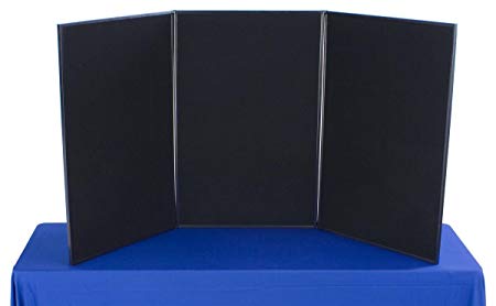 Displays2go 3-Panel Tabletop Exhibition Board, 72 x 36 Inches Velcro-Receptive Fabric, Black and Gray (3P7236BKGR)