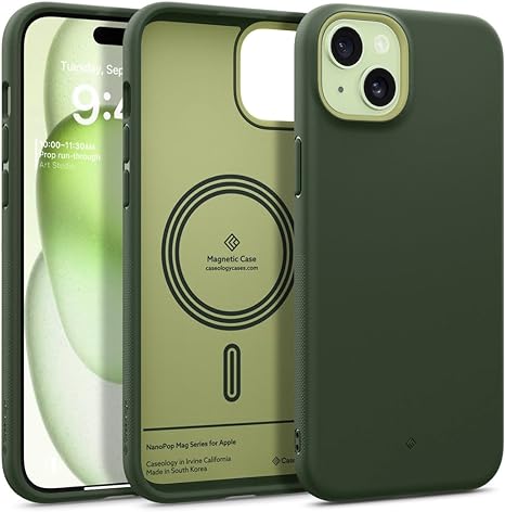 Caseology Nano Pop Mag for iPhone 15 Case 5G [Dual Layer Silicone Case Compatible with Magsafe] Military Grade Drop Tested (2023) - AVO Green