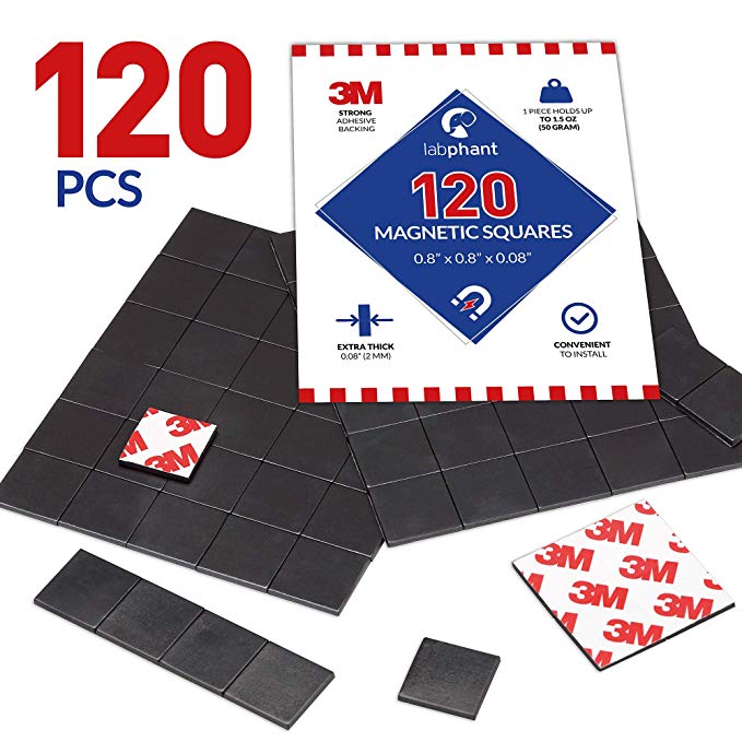 Magnetic Squares, 120 Pieces Magnet Squares (Each 20 x 20 x 2mm) on 4 Tape Sheets, with 3M Strong self Adhesive. Perfect for DIY, Art Projects, whiteboards & Fridge Organization