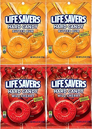 LifeSavers Candy, Butter Rum & Wild Cherry, Individually Wrapped, 6.25 Oz (4 Total Packs - 2 of Each Flavor)