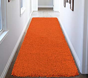 Ottomanson Soft Cozy Solid Color Shag Rug Contemporary Hallway and Kitchen Kids Soft Shaggy Runner Rug (2'7" X 8'0", Orange)