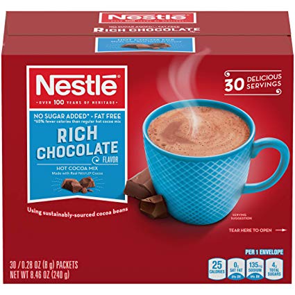 Nestle Hot Chocolate Packets, Hot Cocoa Mix, Sugar Free and Fat Free, 0.28 oz, Bulk Pack (30 Count)