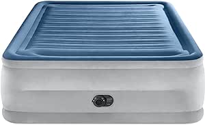 Intex: Dura-Beam Deluxe Comfort-Plush Air Mattress - 22" Queen Blue - Built-in Electric Pump, Durable Fiber-Tech, Carry Bag Included, 600lb Capacity