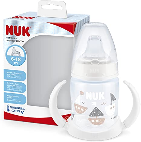 NUK First Choice Learner Cup Sippy Cup | 6-18 Months | Leak-Proof Silicone Spout | Anti-Colic Vent | BPA-Free | 150ml