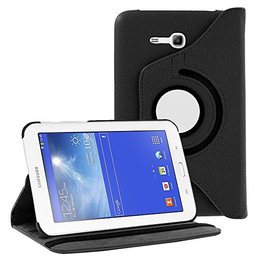 Samsung Tab 3 Lite Case By KIQ Slim Folio Stand Leather Cover for Samsung Galaxy Tab 3 Lite 7.0 SM-T110 / E T113 7-Inch Tablet (Black)