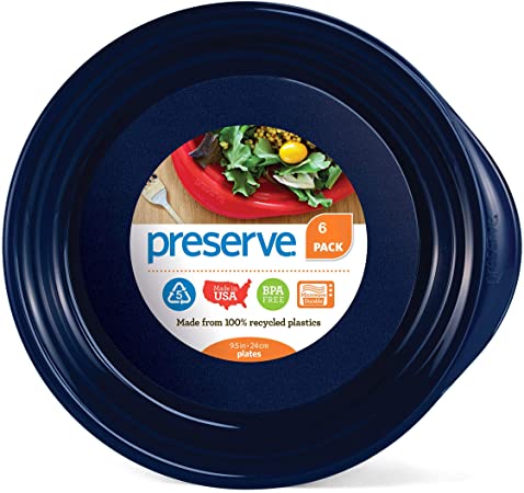 Preserve Everyday BPA Free Dinner Plates Made from Recycled Plastic in the USA, Set of 6, Midnight Blue