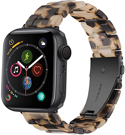 Herbstze for Apple Watch Band 42mm/44mm, Fashion Resin iWatch Band Bracelet with Metal Stainless Steel Buckle for Apple Watch Series 5 Series 4 Series 3 Series 2 Series 1 (Brown)