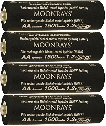 Moonrays 97143 AA NiMh Pre-Charged Rechargeable Batteries for Solar Lights 1500mAh, 4 Pack