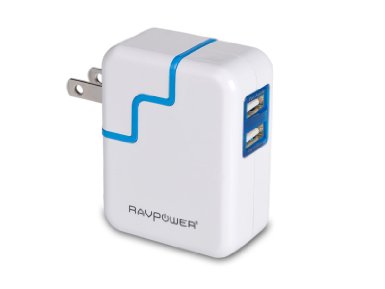 RAVPower 17W 2-Port USB Travel Wall Charger Foldable Plug for iPhone, iPad, Samsung Galaxy, Nexus, HTC, Motorola, LG and More (White)