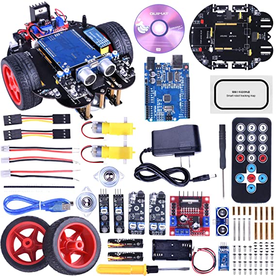 AUKUYEE Smart Robot Car Kit with Two-Wheel Drives, Tracking Module, Ultrasonic Sensor and Bluetooth Remote Control, Intelligent and Educational Car for Teens and Adults QS10