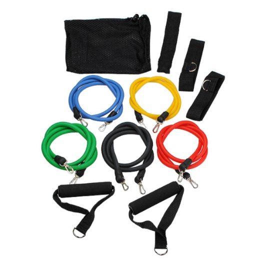 OUTERDO Resistance Bands Set ,PC Latex Resistance Bands Set for Yoga Workout Fitness With Door Anchor, Ankle Strap,Exercise Chart,Foam handles,Travel Pouch