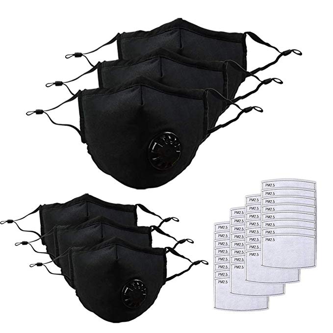 Teemico 6 Pack PM 2.5 Masks with Extra 36 Filter Cotton Sheet Air Dust and Smoke Pollution Masks with Adjustable Straps for Men and Women