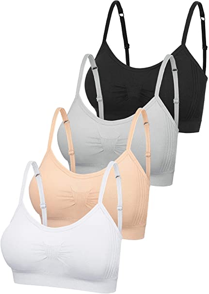 SATINIOR 4 Pieces Bralette V Neck Cami Bra Wireless Tank Top Bra Sports Bra for Women Girls