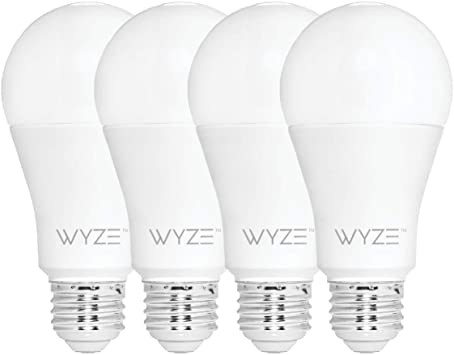 Wyze Bulb 800 Lumen A19 LED Smart Home Light Bulb, Adjustable white temperature and brightness, works with Alexa and the Google Assistant, No Hub Required, 4-Pack