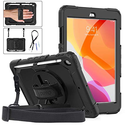 DUNNO New iPad 10.2 Case 2019 - Heavy Duty Protective Case with 360° Rotating Kickstand & Built-in Screen Protector Shockproof Design for iPad 7th Gen 10.2 Inch 2019 (Black)