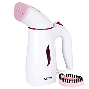 Aicok Mini Travel Garment Steamer, Handheld Portable Fabric Steamer Perfect for Travel, with Brush and Travel Pouch, Pink