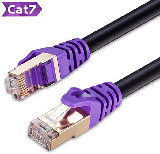 Outdoor Cat 7 Ethernet Cable 10 ft,JewMod 26AWG Heavy-Duty Cat7 Networking Cord Patch Cable RJ45 Network Cable Cord 10Gbps 600MHz LAN Wire Cable STP Waterproof Direct Burial Ethernet Cable