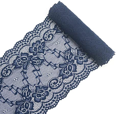 7" Wide Lace Fabric Sewing Lace Ribbon Trim Elastic Stretchy Lace for Crafting 5 Yard Navy Blue