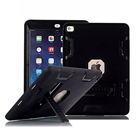 iPad Air 2 Case, TabPow [Hybrid Shockproof Case] Rugged Triple-Layer Shock-Resistant Drop Proof Defender Case Cover with KickStand [Full Warranty] For Apple iPad Air 2 with Retina Display / iPad 6, Black