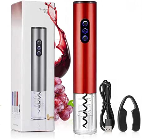 Electric Wine Bottle Openers with USB Charging, Stainless Steel Electric Corkscrew , Electric Wine Opener, Foil Cutter, ——Zepthus(Red)