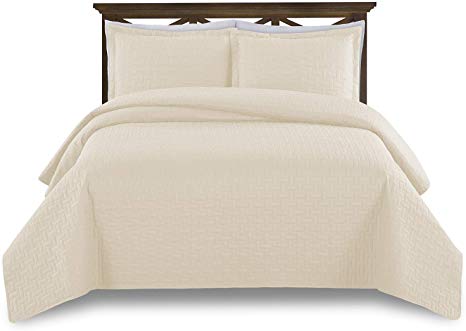Comfy Basics Prime Bedding Manchester 3-piece Oversized Quilted Bedspread Coverlet Set, Ivory, Queen