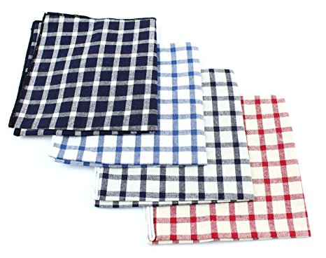 Set of 4 Men's Cotton Pocket Squares Gingham Cross Pattern - Colorful Handkerchiefs