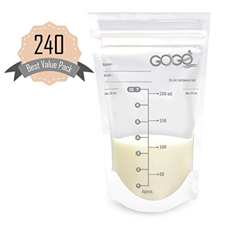 240 Count Best Value Pack Breast Milk Storage Bags - 7 Ounce, Pre-Sterilized, BPA Free, Leak Proof Double Zipper Seal, Self Standing, for Refrigeration and Freezing - Only Available at Amazon!