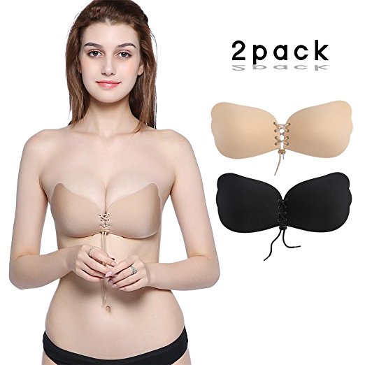 VeMee Strapless Push Up Bra Silicone 2 Pcs Self Adhesive Reusable Invisible Bra Women