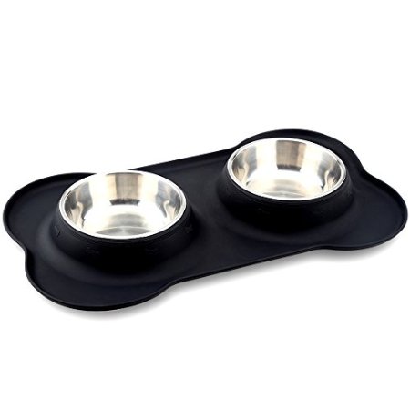 URPOWER Dog Bowls Stainless Steel Dog Bowl with No Spill Non-Skid Silicone Mat 24 oz Feeder Bowl Pet Bowl for Dogs Cats and Small to Medium Pets