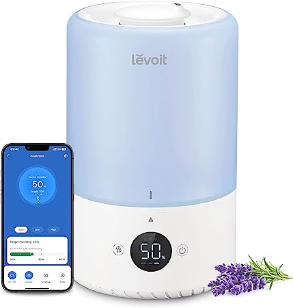 LEVOIT Dual 200S Smart Humidifiers for Bedroom, Top Fill, Customize Humidity for Home, Baby Nursery & Plants with Humidistat, Essential Oil Diffuser, Schedule, Timer, APP & Voice Control, 3L, Blue