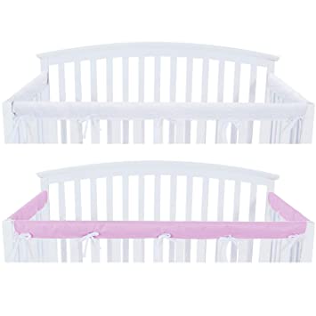 3 - Piece Crib Rail Cover Protector Safe Teething Guard Wrap for Standard Crib Rails, Fit Side and Front Rails, Lavender/White, Safe and Secure Crib Rail Cover.