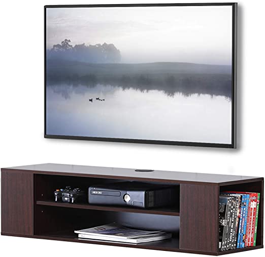 FITUEYES Floating TV Stands Wall Mounted Media Console Entertainment Center Storage Component Shelves Brown