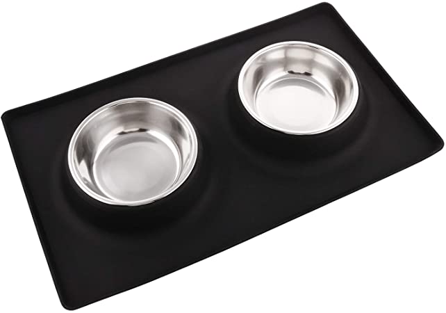 Guardians Dog Bowls with Mat, Stainless Steel Dog Food Bowls, No Spill Non-Skid Silicone Mat Pet Feeder Bowl for Medium Animals