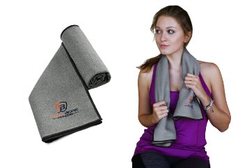 Sports Towel - Custom Fast Drying Super Absorbent Microfiber. Great Workout Towels for Exercise, Gym, Sport, Hot Yoga, Travel, Camping, Hiking, Backpacking (Slate Gray/Black)