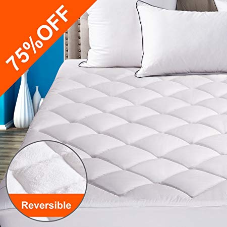 Reversible Mattress Pad Cover Queen Summer Cooling Mattress topper All-Season Sherpa Quilted Fitted Pillowtop with 8-21”Deep Pocket
