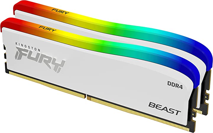 Kingston Fury Beast RGB White 16GB (2x8GB) 3200MT/s CL16 DDR4 Desktop Memory Kit of 2 | Infrared Syncing | Intel XMP & AMD Ryzen Ready | RGB CTRL Software | KF432C16BWAK2/16