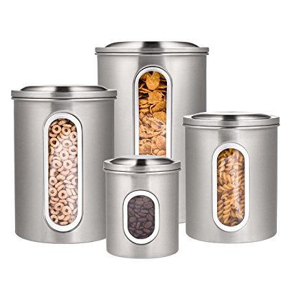 Deppon 4 Pieces Stainless Steel Canisters Set Airtight Storage Cans for Kitchen
