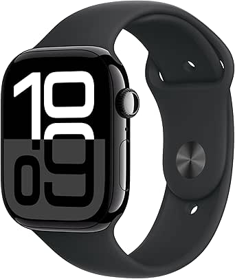 Apple Watch Series 10 (GPS   Cellular 46 mm) Smartwatch mit Aluminiumgehäuse in Diamantschwarz und Sportarmband in Schwarz (M/L). Fitnesstracker, EKG App, Always-On Retina Display, Wasserschutz