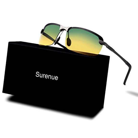 Men's Night Vision Glasses Surenue HD Polarized Anti-Glare Rain Day Safety for Night Driving and outdoor activities