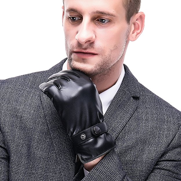 Mens Touchscreen Texting Winter warm Dress PU Faux Leather Driving Gloves
