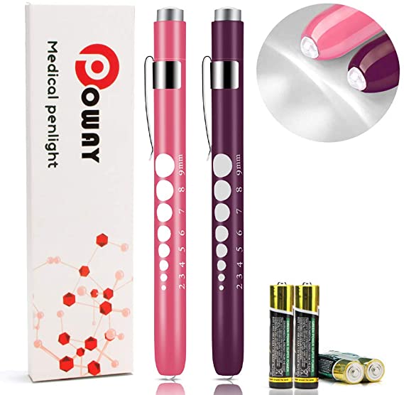 Opoway Pen Light with Pupil Gauge LED Penlight Medical for Nursing School Doctor Diagnostic (Pink & Purple)