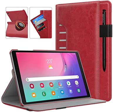 MoKo Case Fit Samsung Galaxy Tab A 10.1 2019, 360 Degree Rotating Stand Ultra Slim PU Leather Cover with Document Card Slots for Galaxy Tab A 10.1 inch SM-T510/SM-T515 2019 Tablet - Red