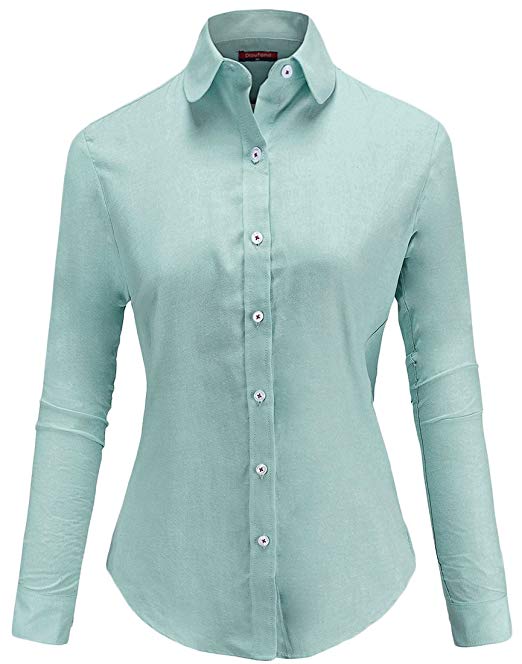Dioufond Womens Wrinkle-Free Oxford Long-Sleeve Button Down Shirt Work Wear White