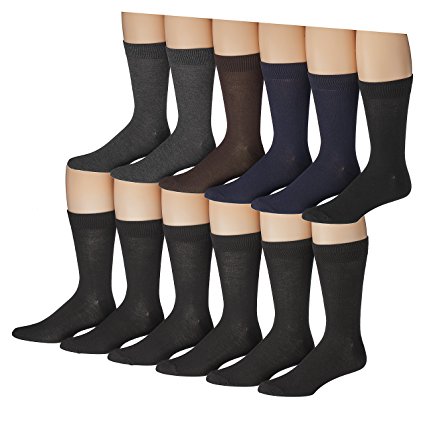 James Fiallo Men's 12-Pairs Solid Colored Bold Lightweight Dress Socks