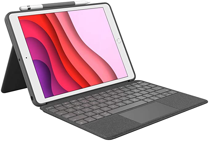 Logitech Combo Touch trackpad case for iPad (7th, 8th, & 9th gen) with precision trackpad, laptop-like backlit keyboard, and Smart Connector technology, QWERTY UK English Layout - Black