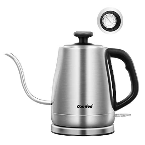 Comfee Gooseneck Electric Stainless Steel Drip Kettle for Pour over Coffee and Tea, with Fast Boiling Feature and Thermometer Gauge on Top, 1.2L