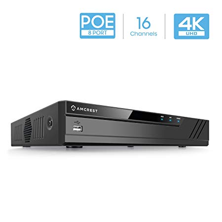 Amcrest NV4116E-HS (16CH 720p/1080p/3MP/4MP/5MP/6MP/8MP/4K) Network Video Recorder, 16CH (8-Port PoE) NVR - Supports up to 16 x 4K IP Cameras, Hard Drive Not Included (Supports up to 6TB) NV4116E-HS