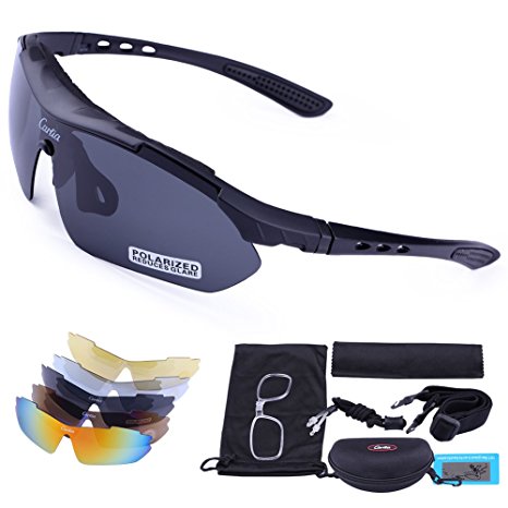 Sport Sunglasses - Carfia Outdoor Sports Sunglasses UV400 Polarized Cycling Glasses Eyewear with 5 Interchangeable Lenses for Running Skiing Fishing Driving TR90 Unbreakable
