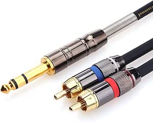 TISINO RCA to 1/4 Cable, Quarter inch TRS to RCA (1/4 Stereo to 2 RCA) Audio Y Splitter Cable Insert Cable - 3.3 feet/1 Meter